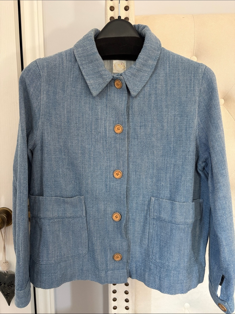 Light Blue Button-Front Women's Jean Jacket with Patch Pockets